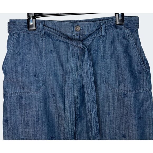 Talbots Embroidered Daisy A-Line Skirt Chambray Blue 8P - Picture 9 of 13